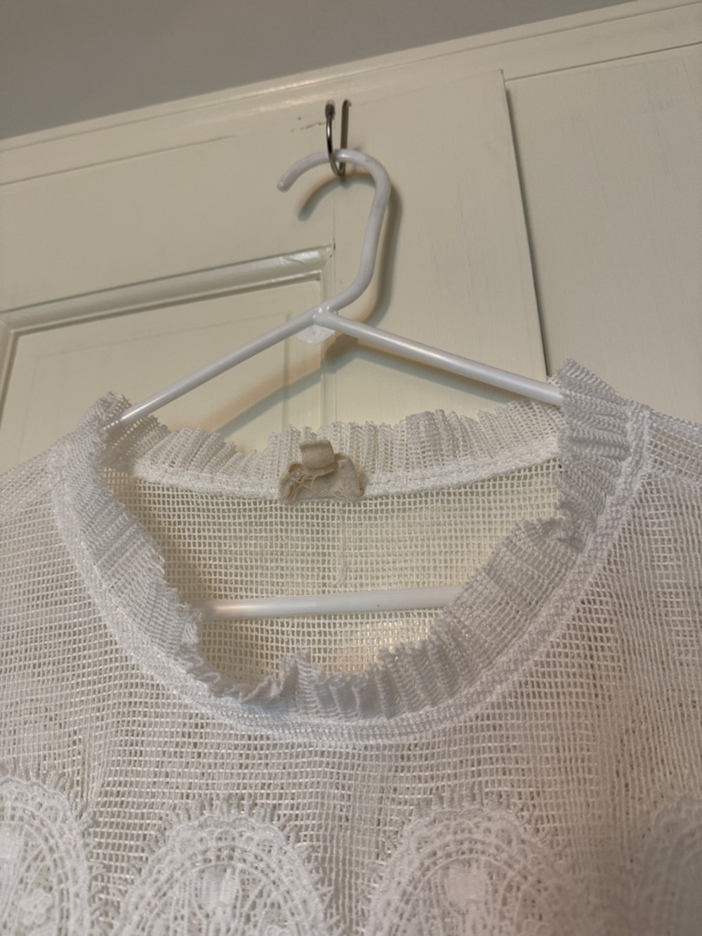 Anthropologie En Elly Short-Sleeve White Lace Poplin Swing Top - Picture 3 of 8